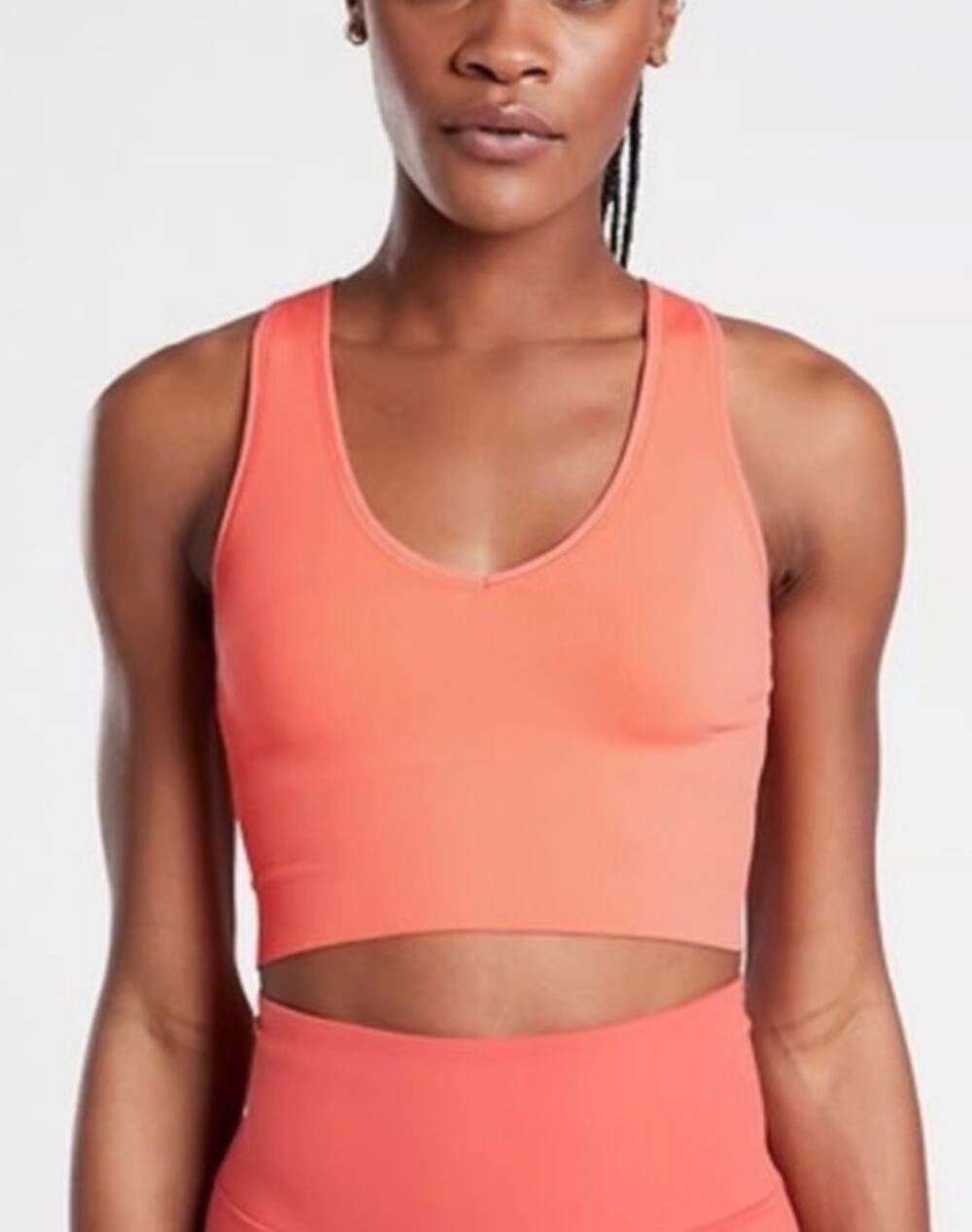 Athleta Aurora Seamless Crop Tank Top Neon Coral Womens XS Ribbed Activewear Gym